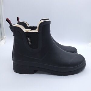 Tretorn Lina Chelsea Rain Boots Women's 8M Black Rubber Faux Fur Lined Comfort